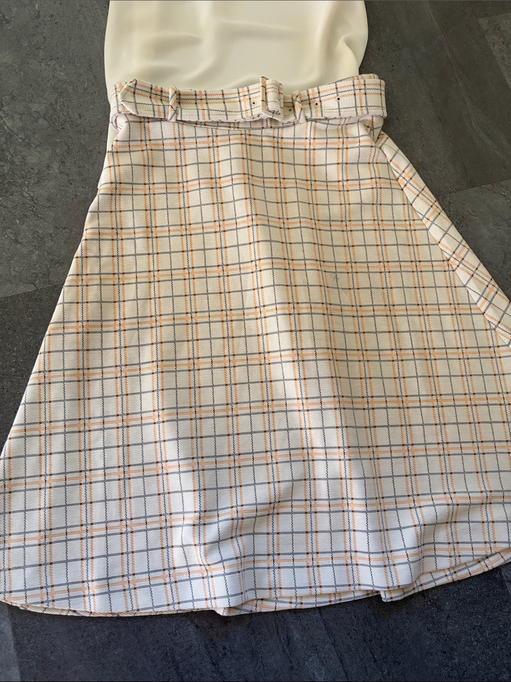 Ann Taylor Cream Plaid A-Line Skirt with Belted Waist - Picture 4 of 4